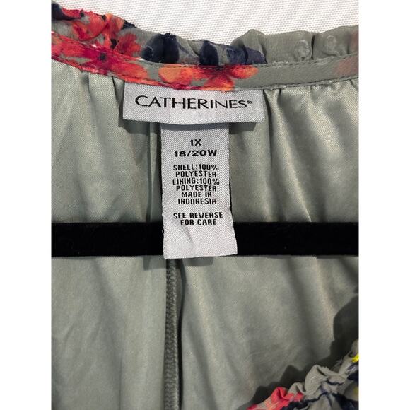 Catherines Tunic Top sz 1X Plus Grey Green Lined Tassel Neckline Peasant Boho - Picture 7 of 7